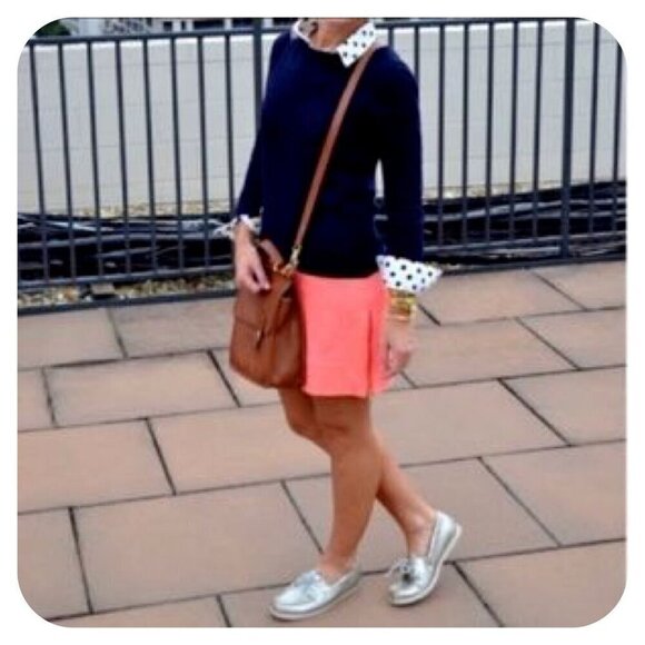 J.Crew Maritime Colorblock Shift Dress in Navy Blue n Bright Melon Women's Sz Sm - Picture 9 of 12